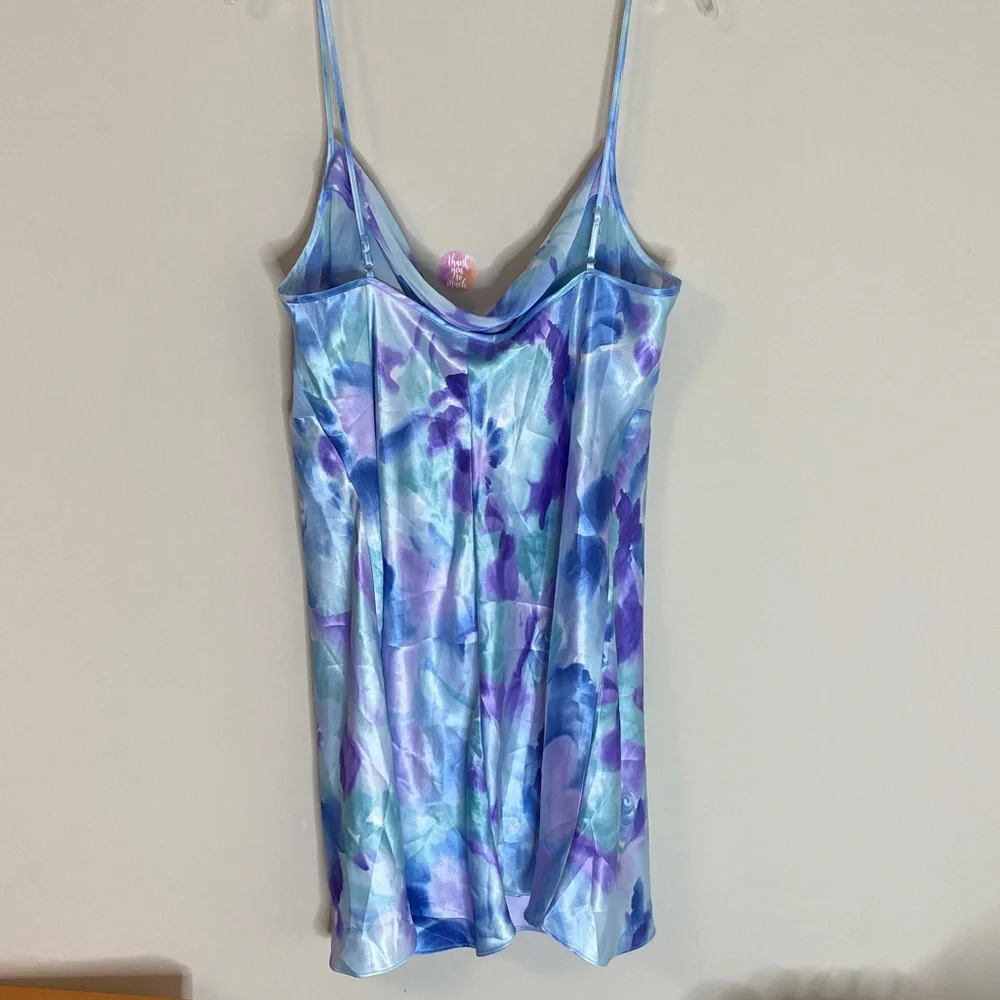 California Dynasty Vibrant Blue and Purple Tie-Dye Mini slip Dress - Picture 2 of 3